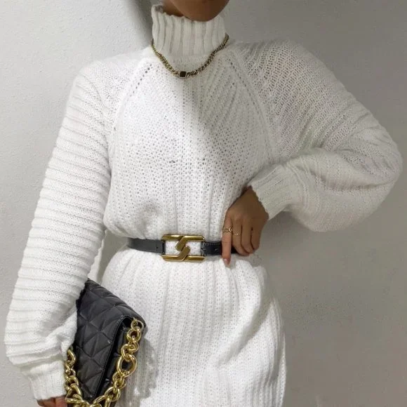 Womens White Sweater Dress - Picture 4 of 6
